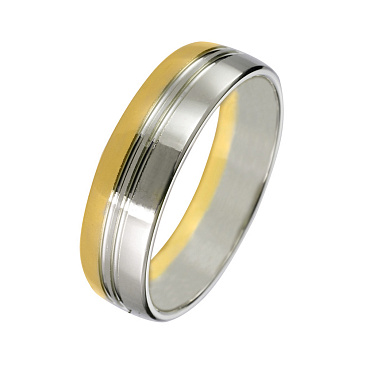 Обручальное кольцо из белого и желтого золота шириной 6 мм 440-000-304
