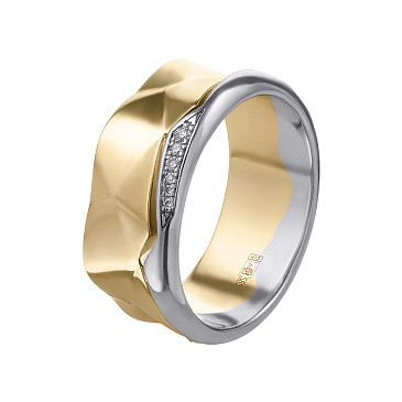 Обручальное кольцо из красного и белого золото мятый металл 931759Б