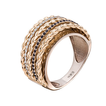 Дизайнерское кольцо из желтого золота с плетением и бриллиантами 931698ЧБ