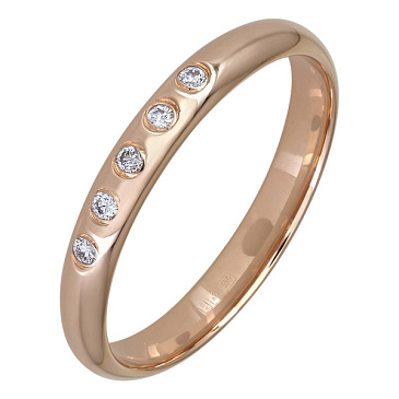 Классическое узкое обручальное кольцо из красного золота с бриллиантами 102-050-530