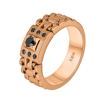 Широкое кольцо из красного золота с черными бриллиантами 911859ЧБ