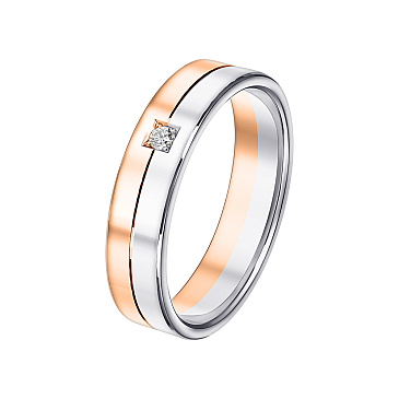 Обручальное кольцо из красного и белого золота с бриллиантом 432-010-915