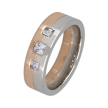 Обручальное кольцо двухсплавное с бриллиантами 432-030-477