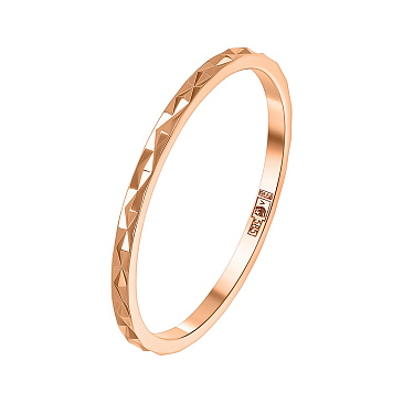 Обручальное кольцо узкое из красного золота с алмазной гранью 200-000-506