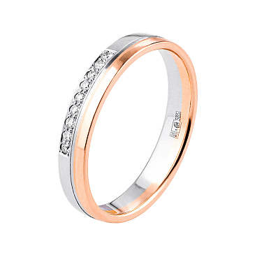 Обручальное кольцо узкое из красного и белого золота с бриллиантами 432-090-318